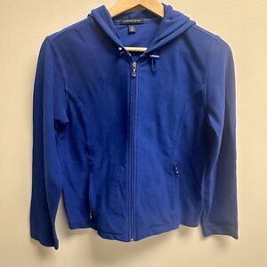 Lands End Hoodie Nylon Women's Sz‎ XS Petite L/S Blue Performance Activewear